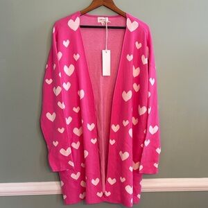 Driftwood Size 2X Pink Hearts Long Knit Cardigan with Pockets